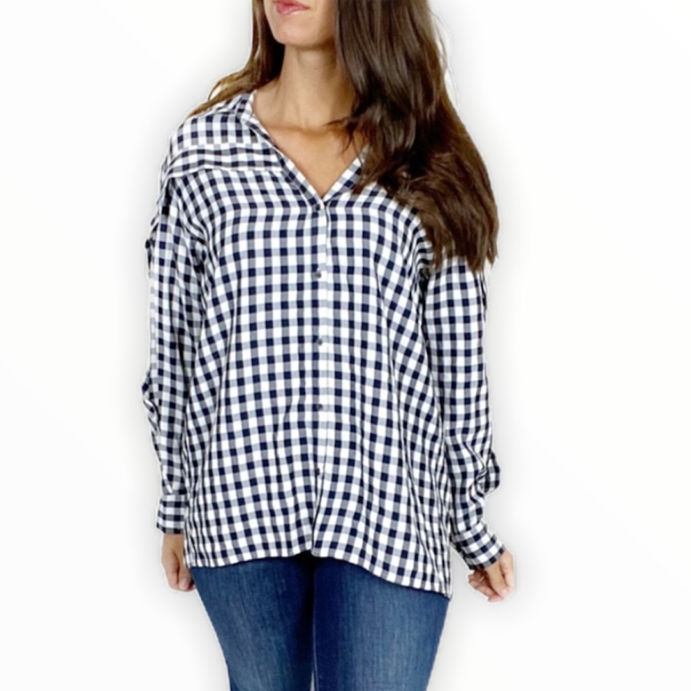 NWT Maje Capri Chemise Gingham Long Sleeve Shirt